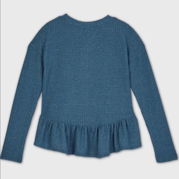ART CLASS Girls' Henley Peplum Long Sleeve Top Blue - Picture 2 of 3